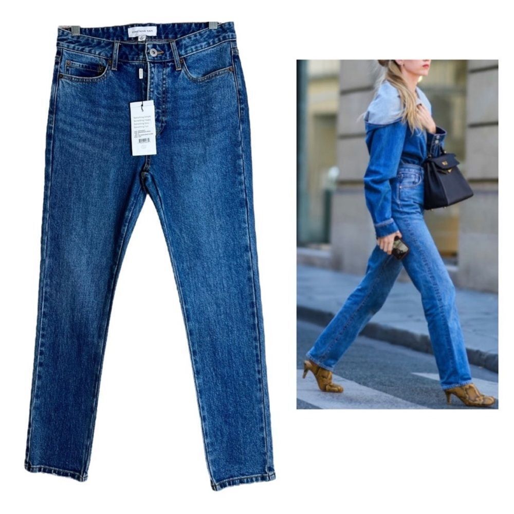 Something Navy High Waisted Straight Leg Blue Jeans Size 0 NEW